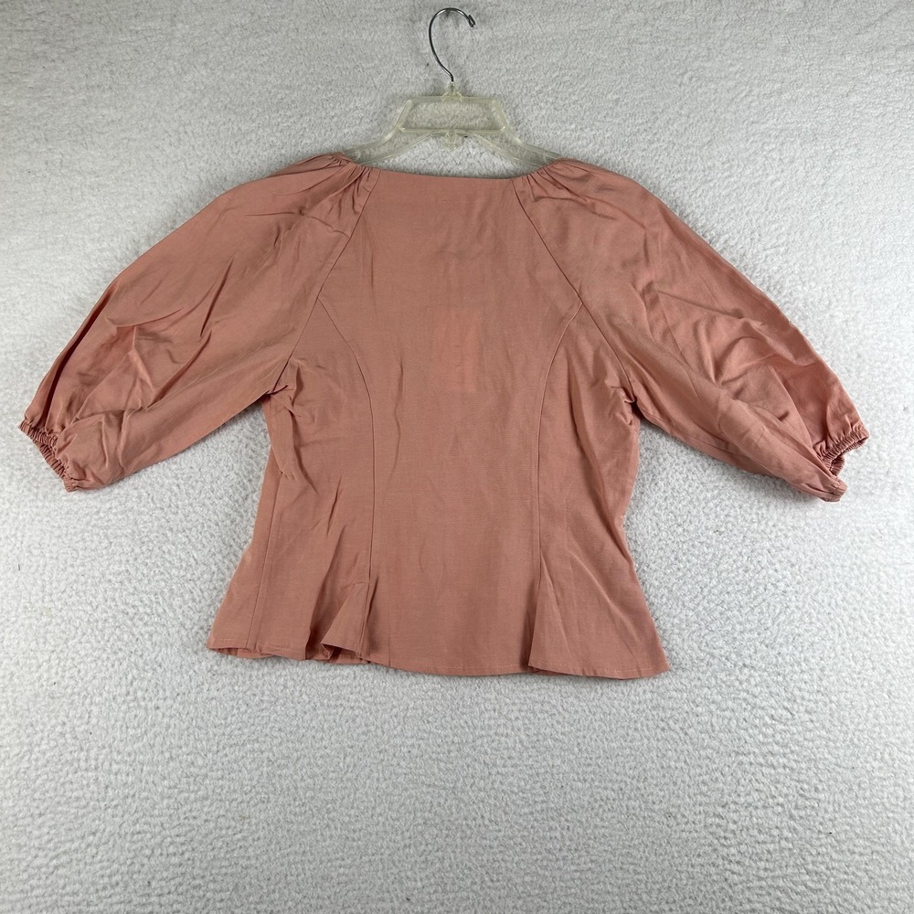 Lovers + Friends Shirt Womens‎ Small Pink Button Front Puff Sleeve Linen Blend - Picture 7 of 12
